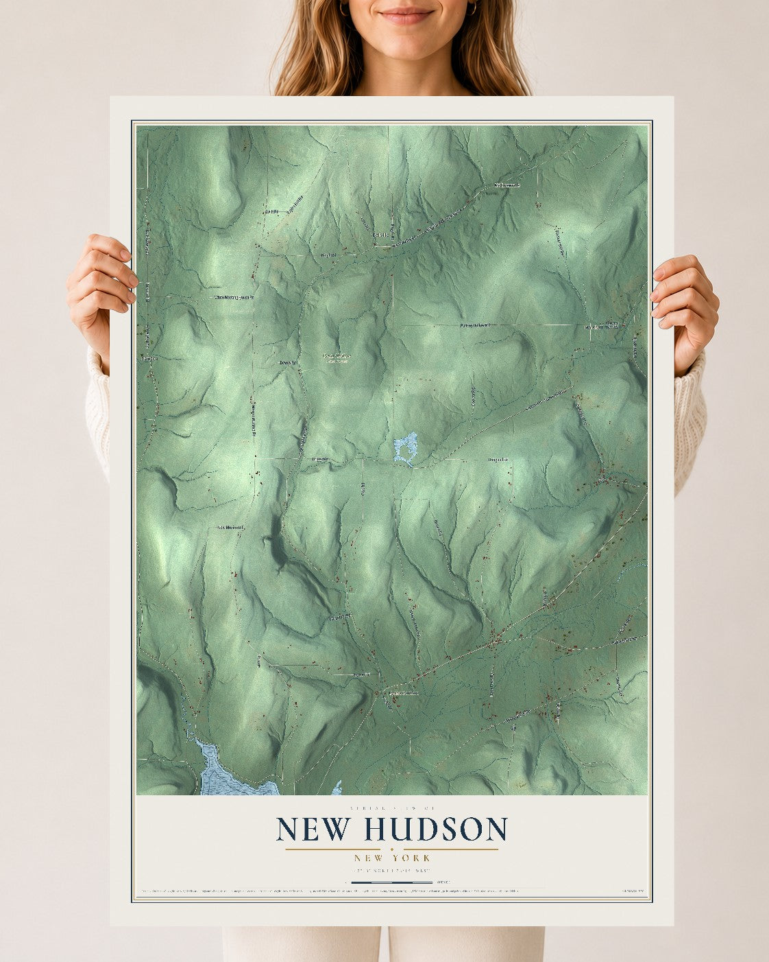 New Hudson, New York map print, 24" x 36" Archival Matte Print mockup