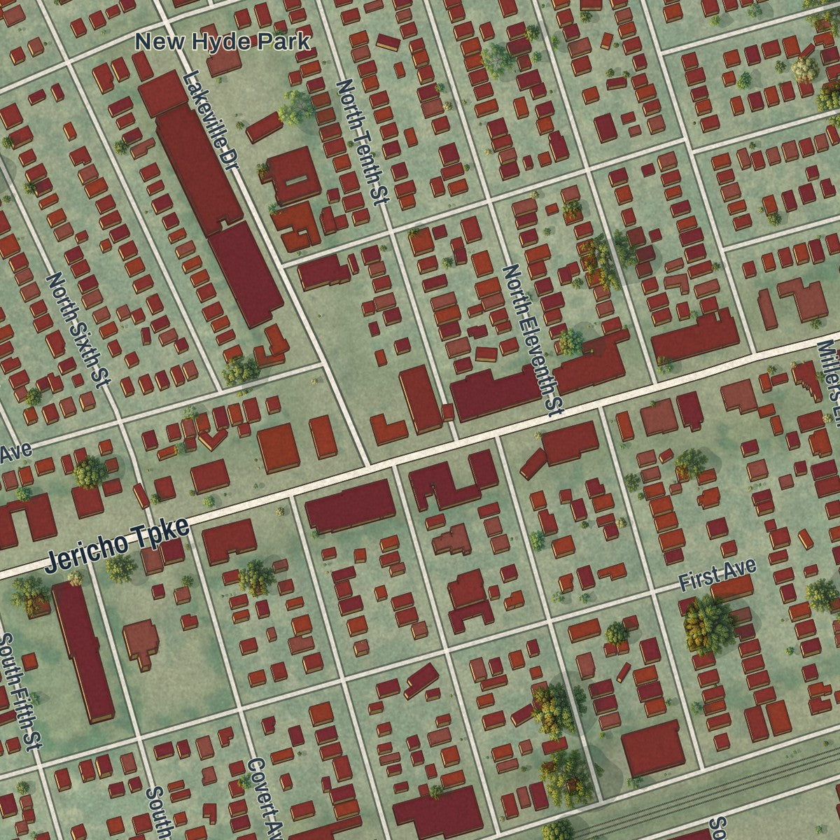 Close-up 1 of the New Hyde Park, New York map artwork