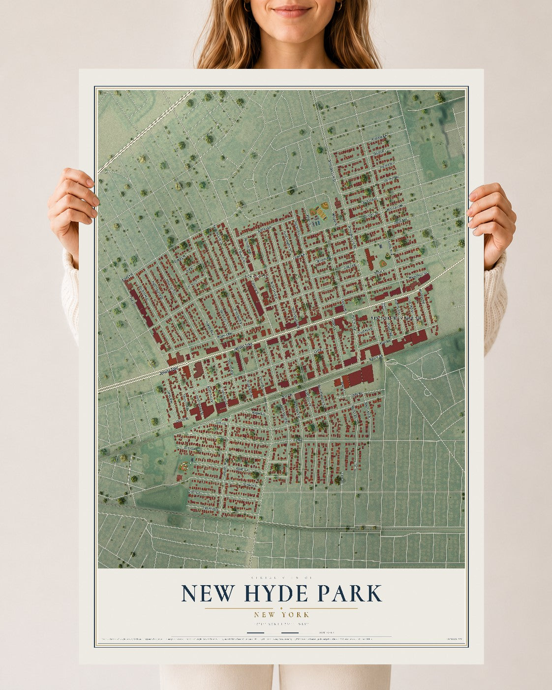 New Hyde Park, New York map print, 24" x 36" Archival Matte Print mockup