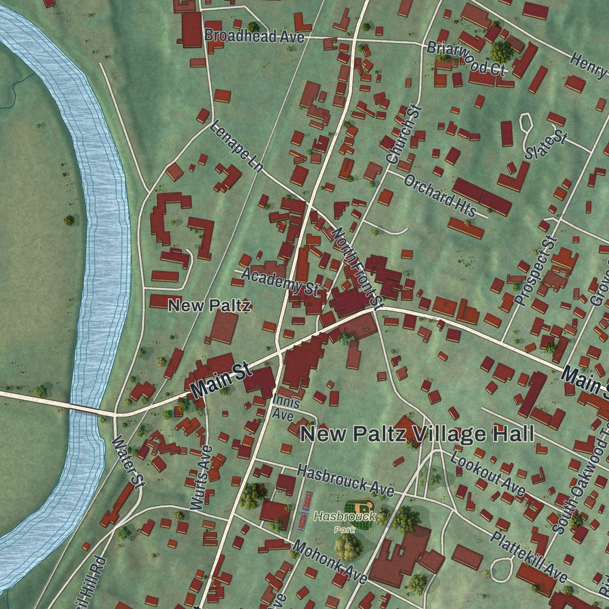Close-up 1 of the New Paltz, New York map artwork