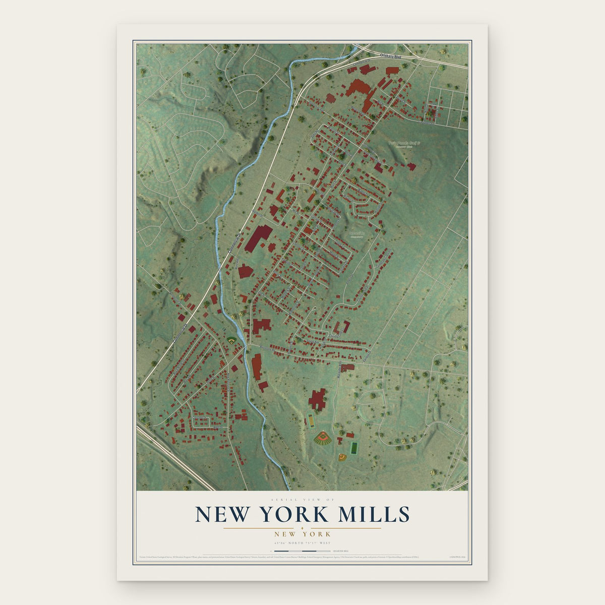New York Mills, New York map print, the full design