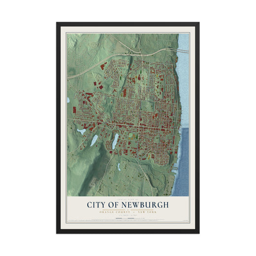 Map of the City of Newburgh, Orange County, New York, 12 x 18 inch print in a black wood frame