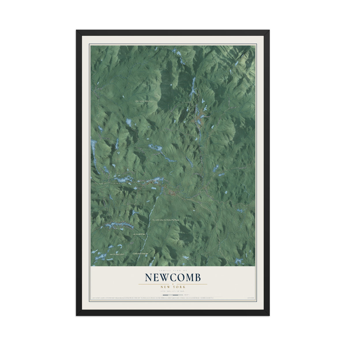 Newcomb, New York map print, 12" x 18" W/ Black Ayous Wood Frame mockup