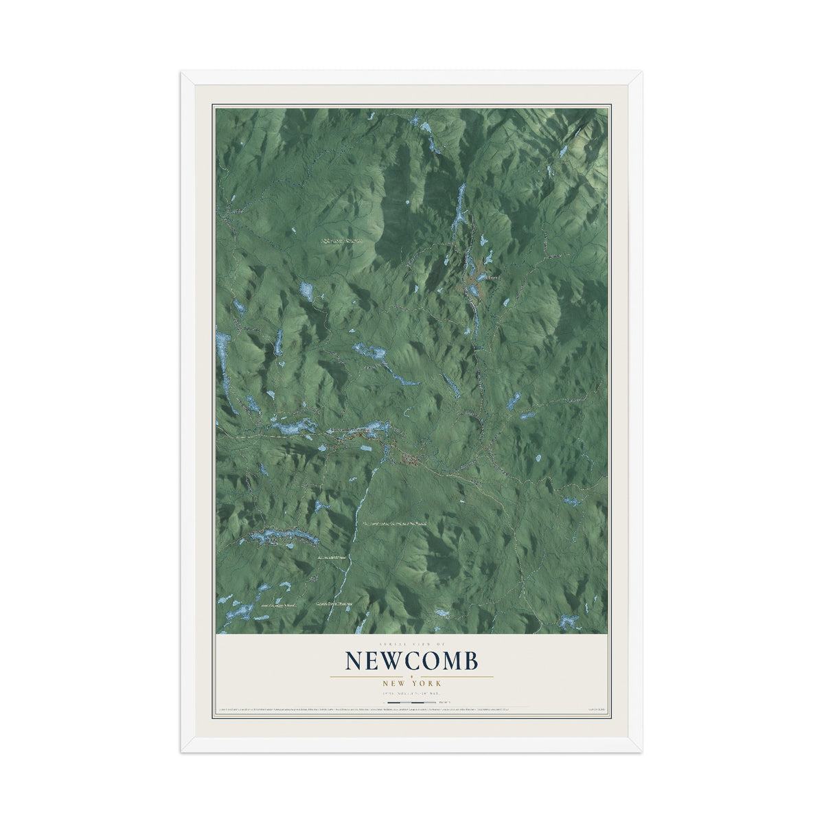 Newcomb, New York map print, 12" x 18" W/ White Ayous Wood Frame mockup