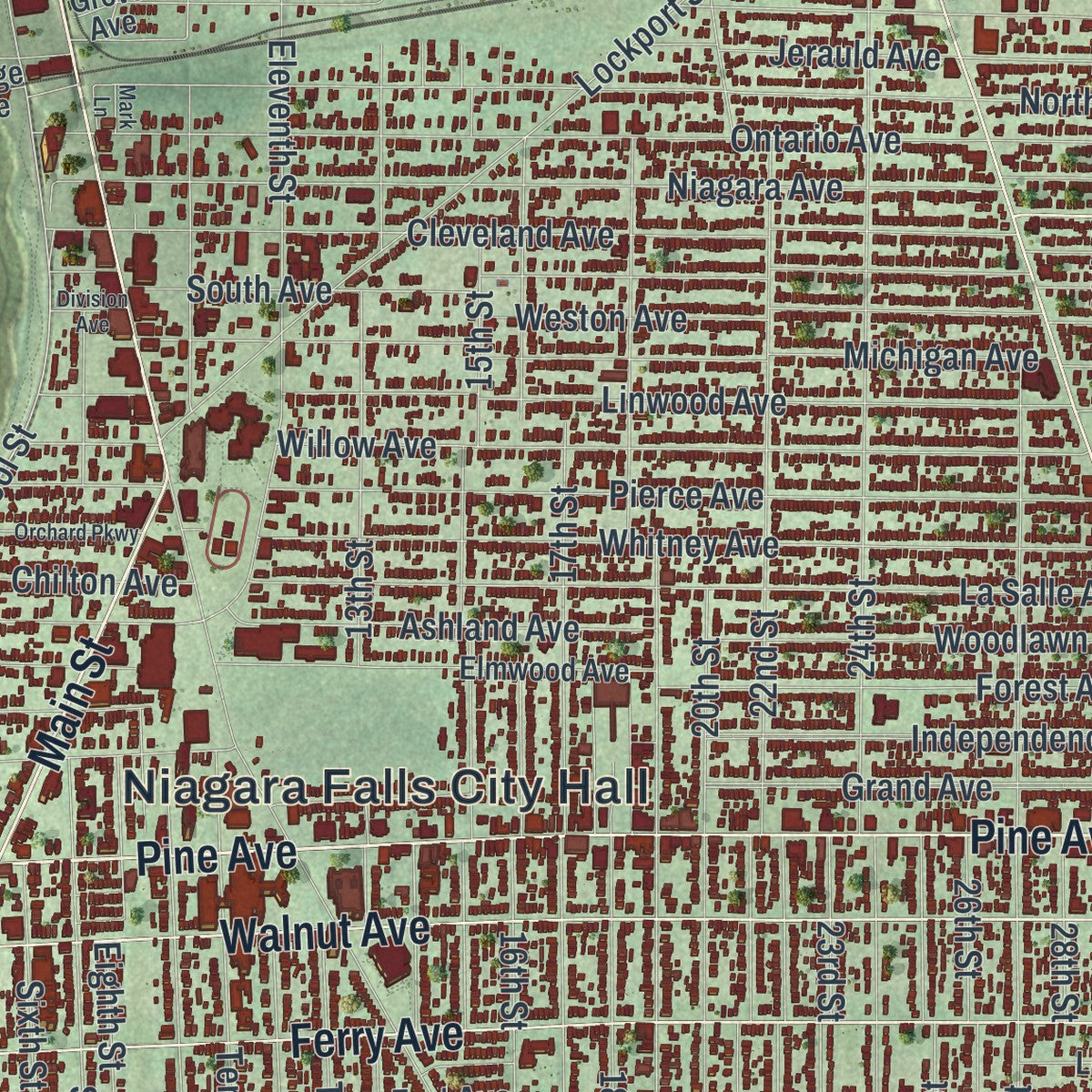 Close-up 1 of the Niagara Falls, New York map artwork