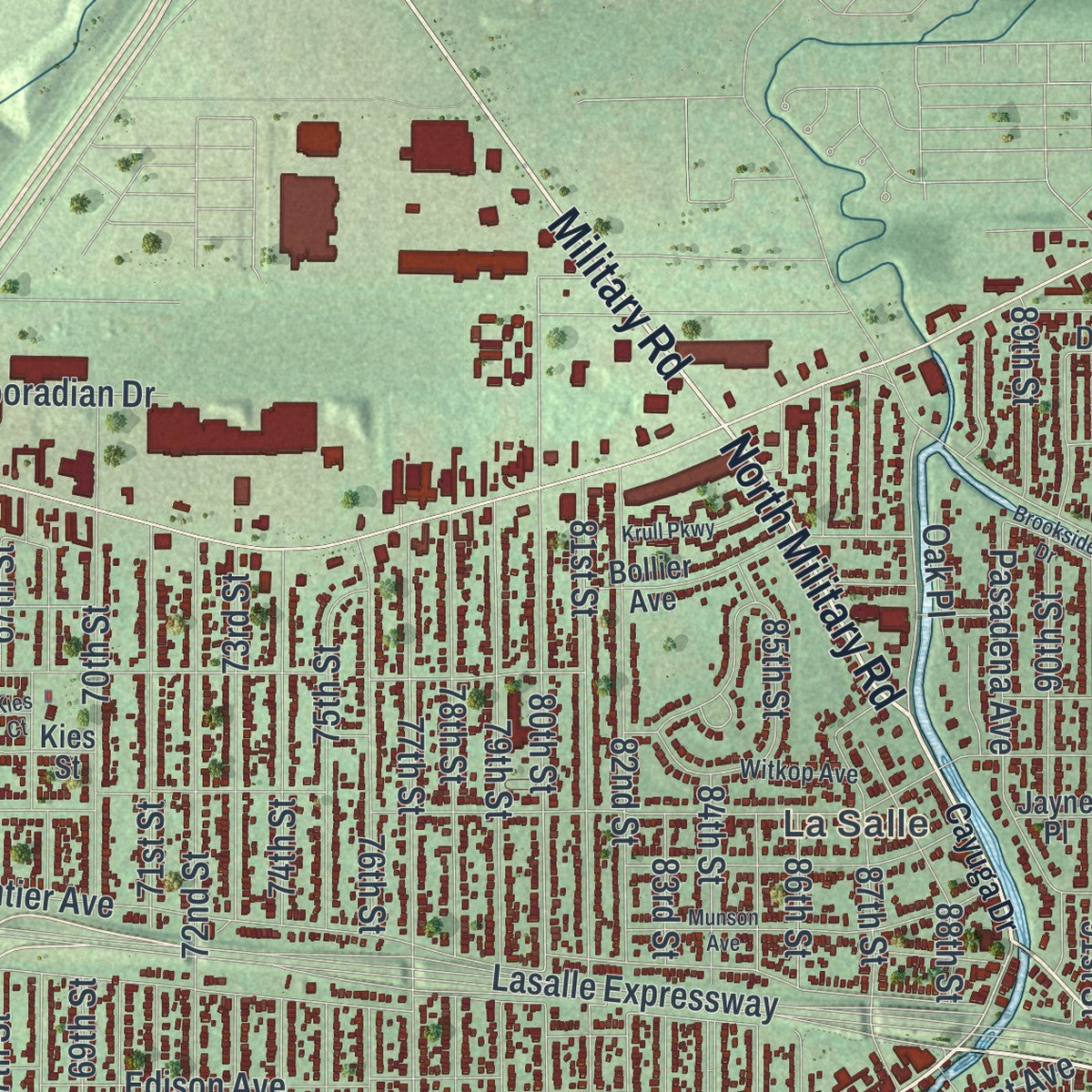 Close-up 2 of the Niagara Falls, New York map artwork