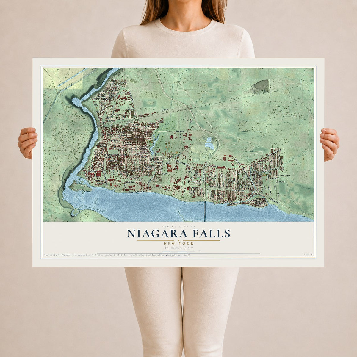 Map of Niagara Falls, New York, 24 x 36 inch unframed archival matte print