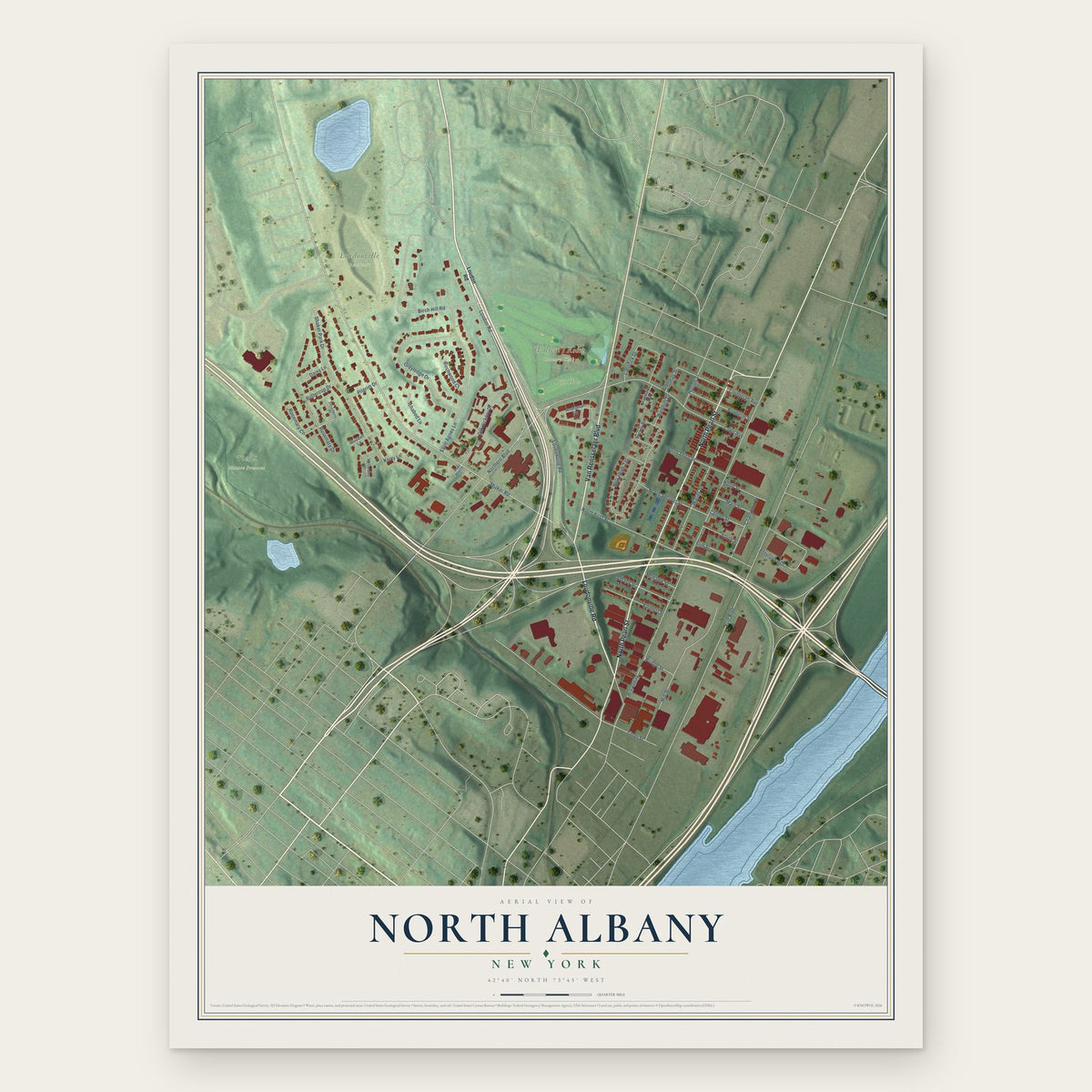 North Albany, New York map print, the full design