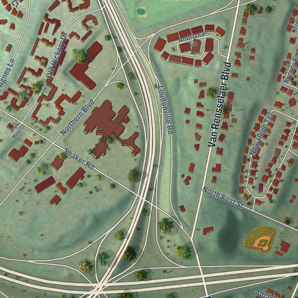 Close-up of the map of North Albany, New York print showing street and building detail
