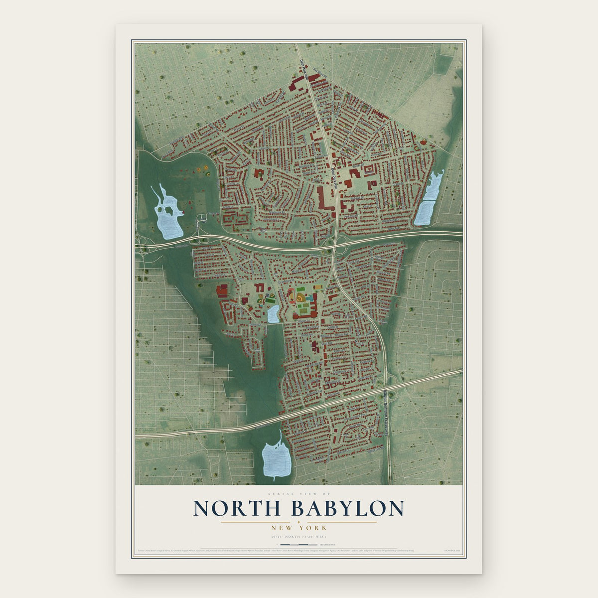 North Babylon, New York map print, the full design