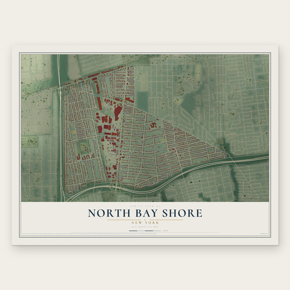 North Bay Shore, New York map print, the full design
