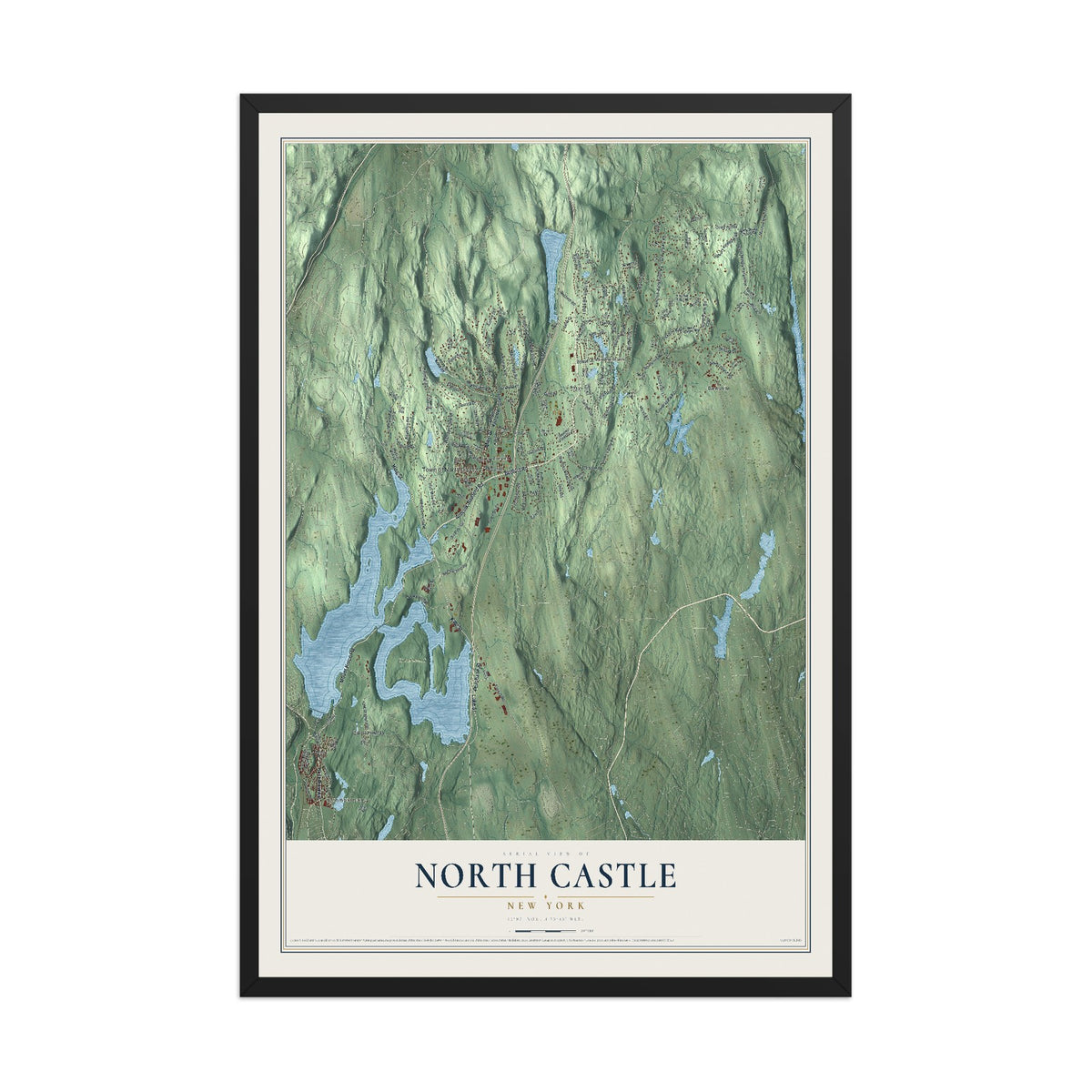 North Castle, New York map print, 12" x 18" W/ Black Ayous Wood Frame mockup