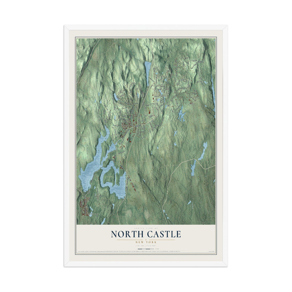 North Castle, New York map print, 12" x 18" W/ White Ayous Wood Frame mockup