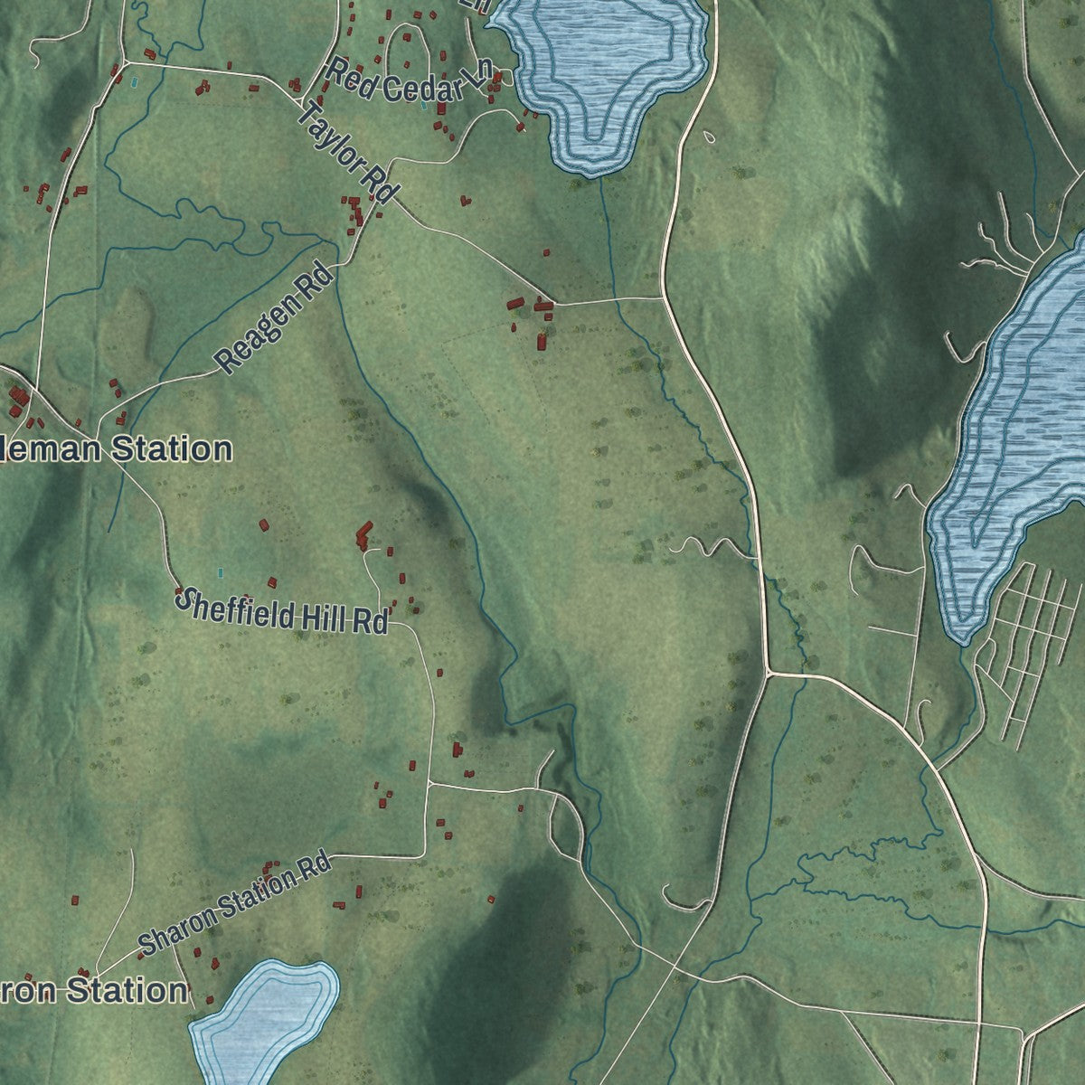 Close-up 2 of the North East, New York map artwork