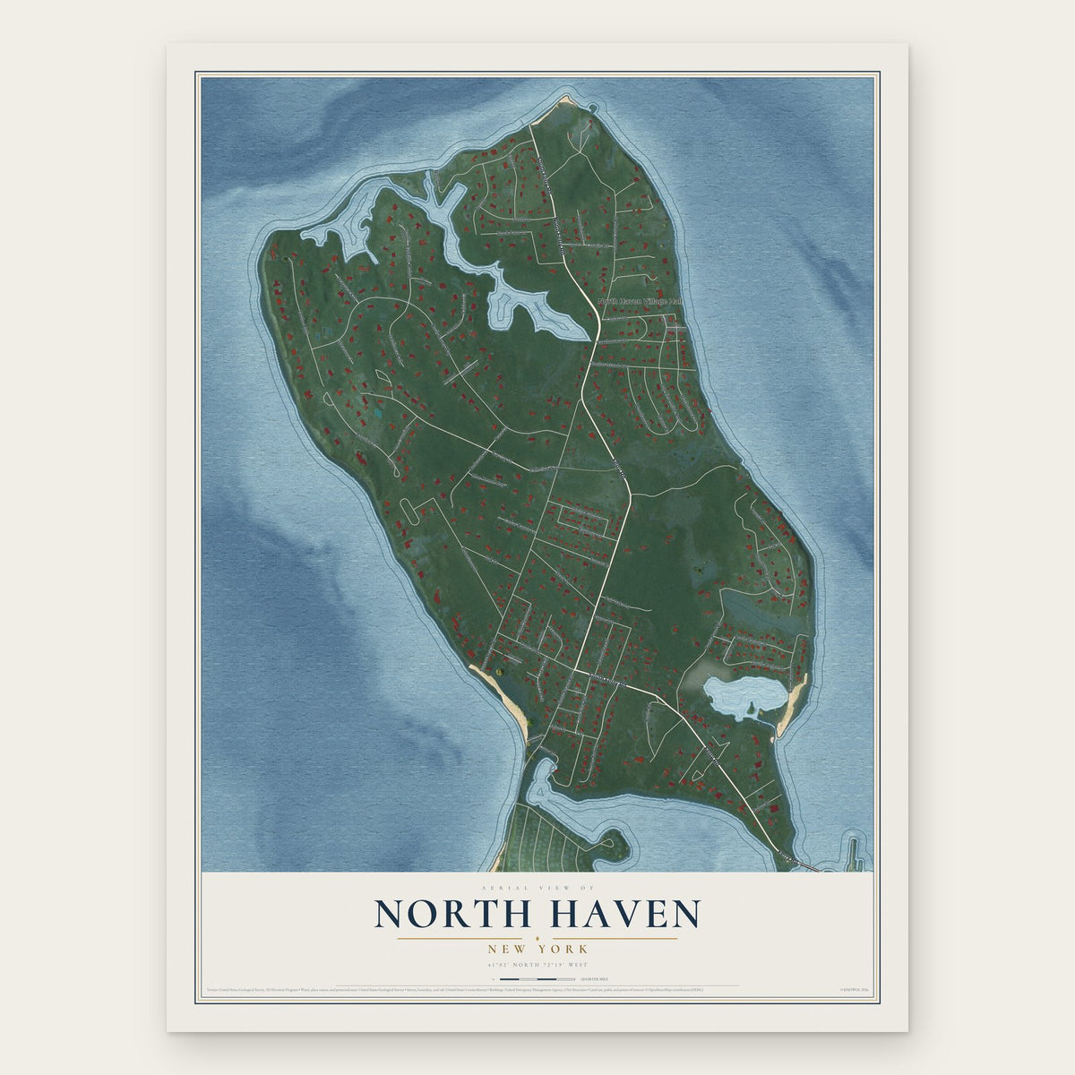 North Haven, New York map print, the full design