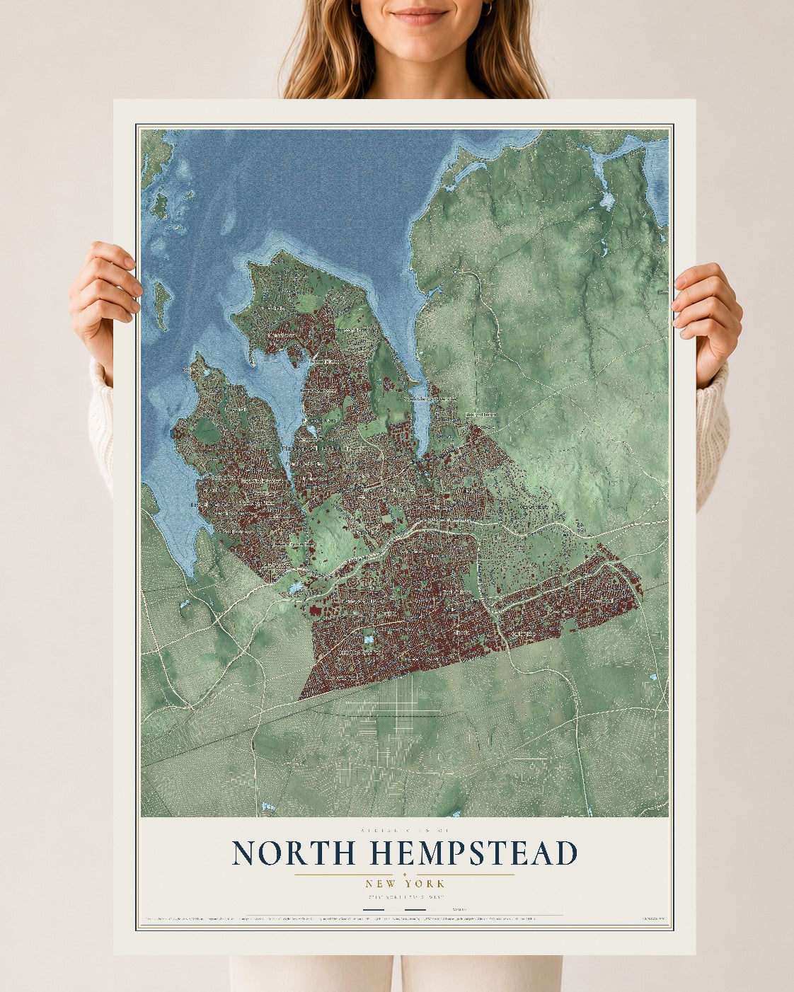 North Hempstead, New York map print, 24" x 36" Archival Matte Print mockup