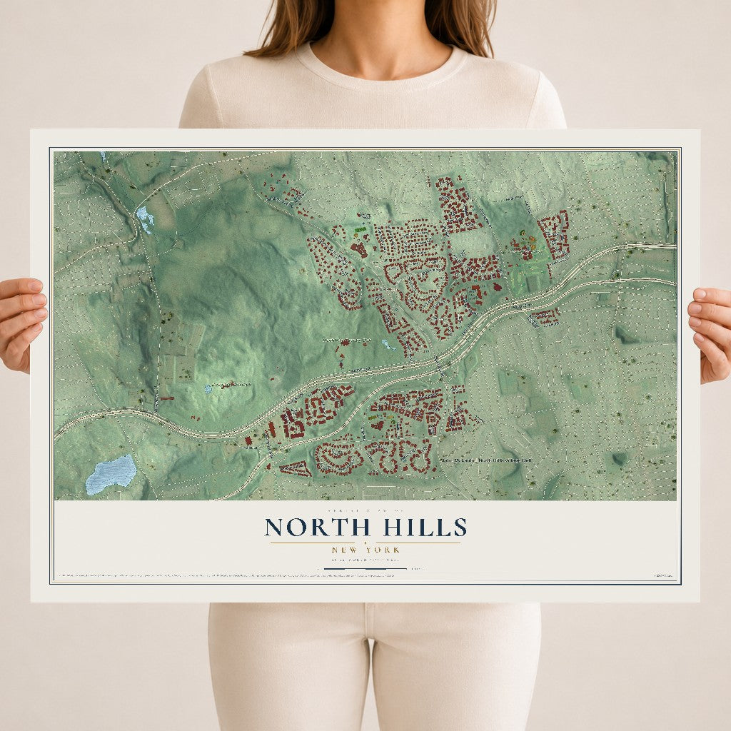 North Hills, New York map print, 18" x 24" Archival Matte Print mockup