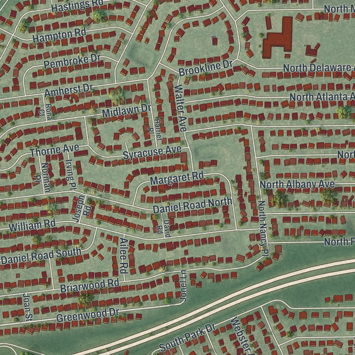 Close-up 2 of the North Massapequa, New York map artwork