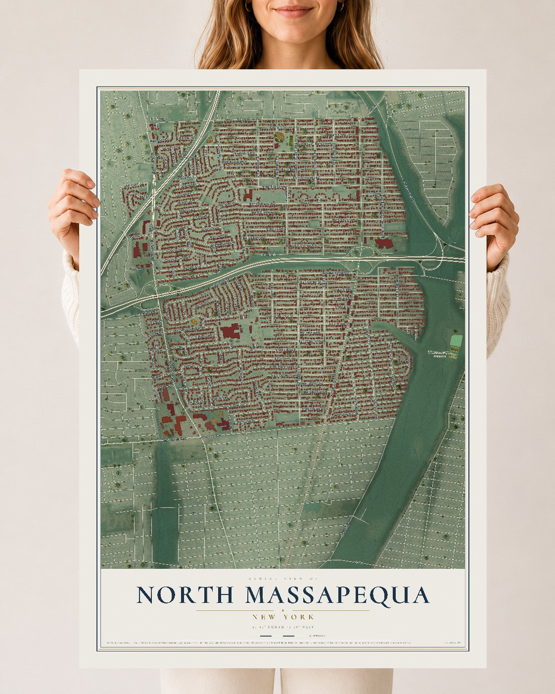 North Massapequa, New York map print, 24" x 36" Archival Matte Print mockup