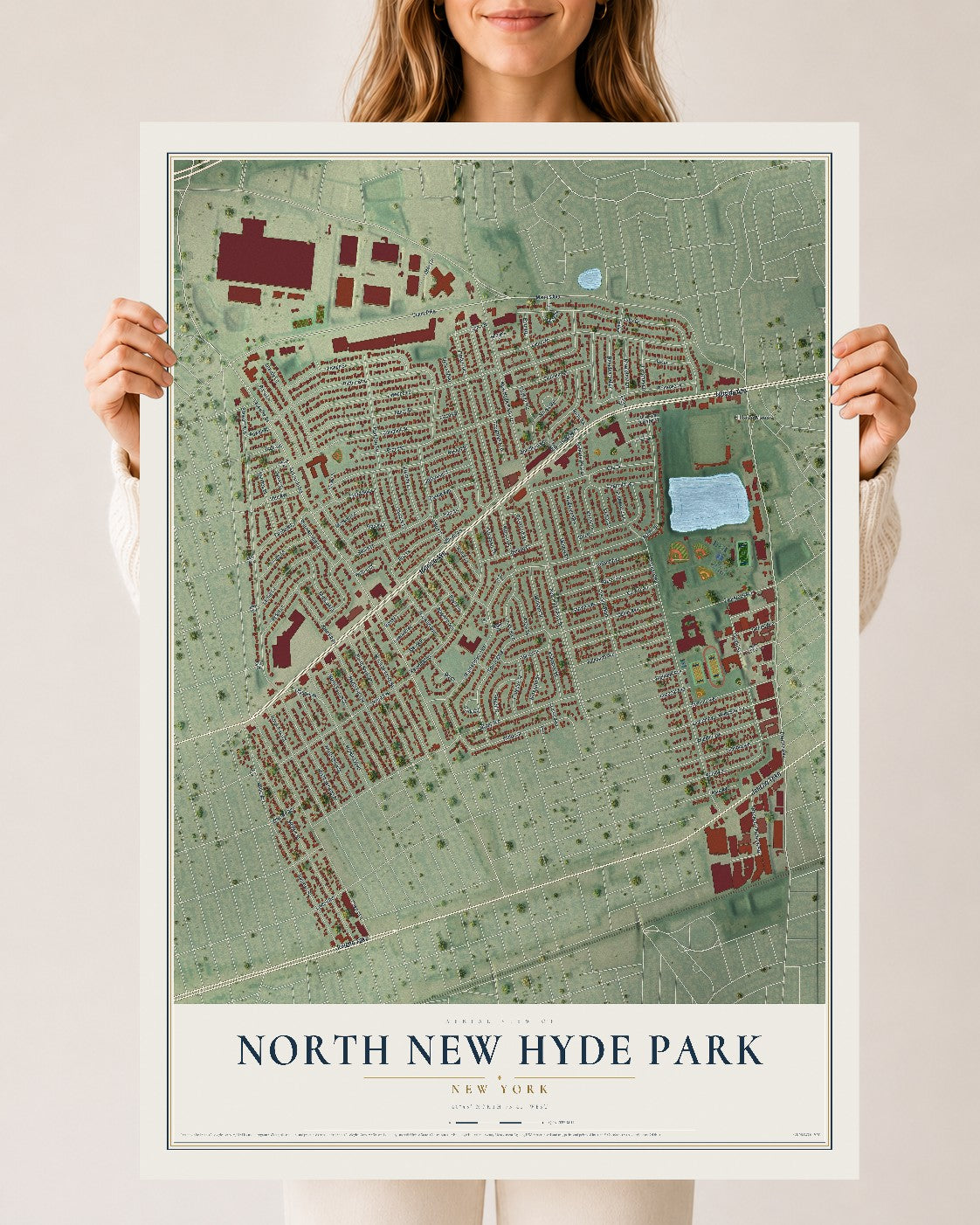 North New Hyde Park, New York map print, 24" x 36" Archival Matte Print mockup