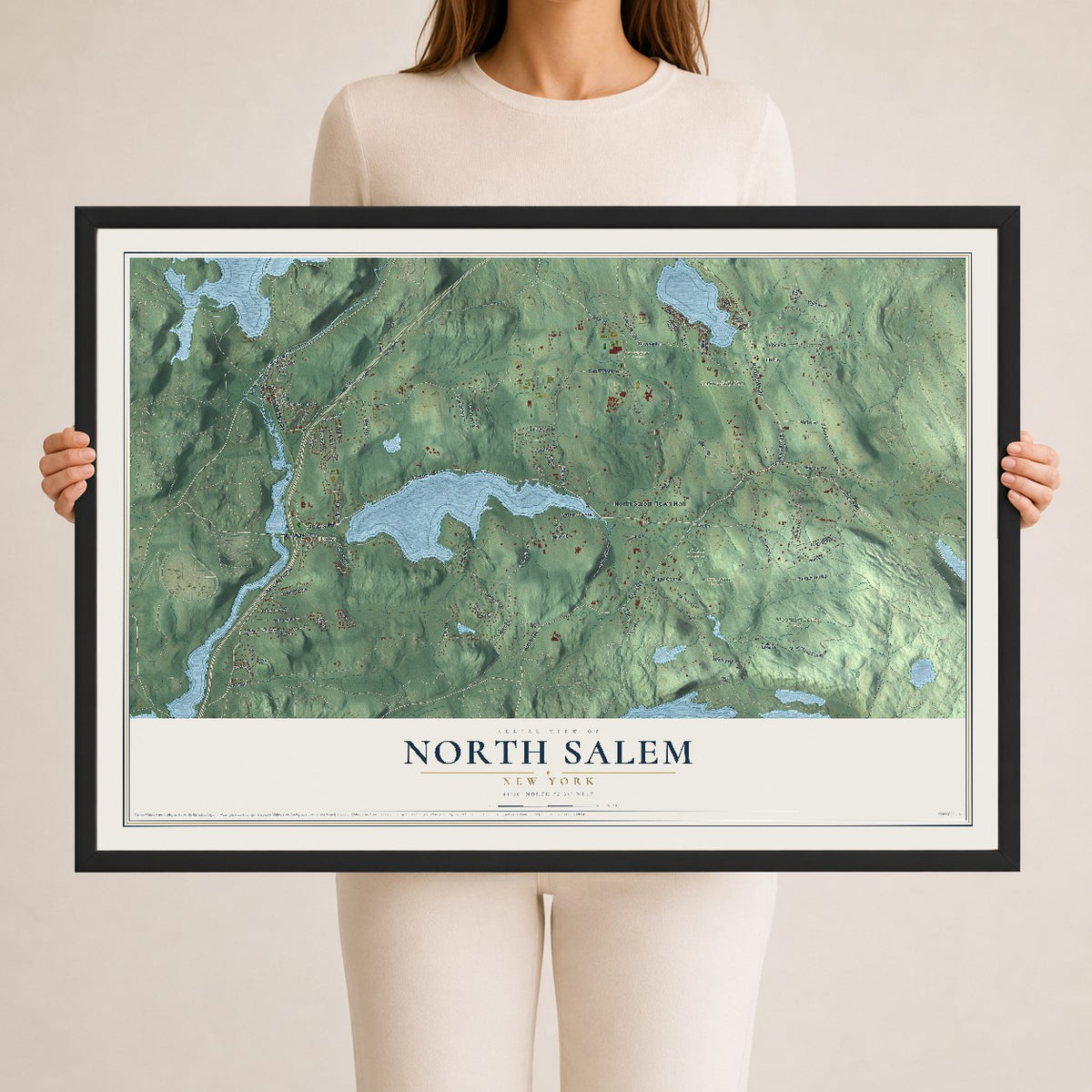 Map of North Salem, New York, 24 x 36 inch print in a black wood frame