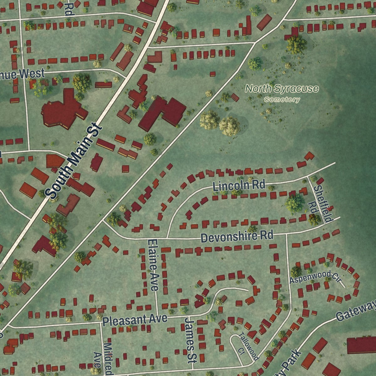 Close-up 2 of the North Syracuse, New York map artwork