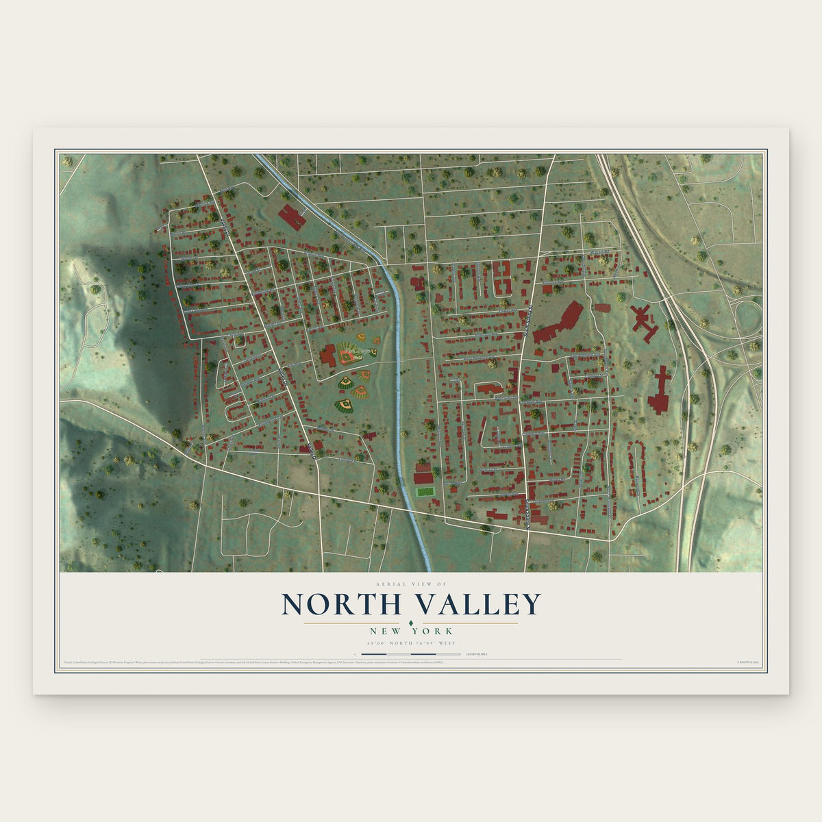 North Valley, New York map print, the full design
