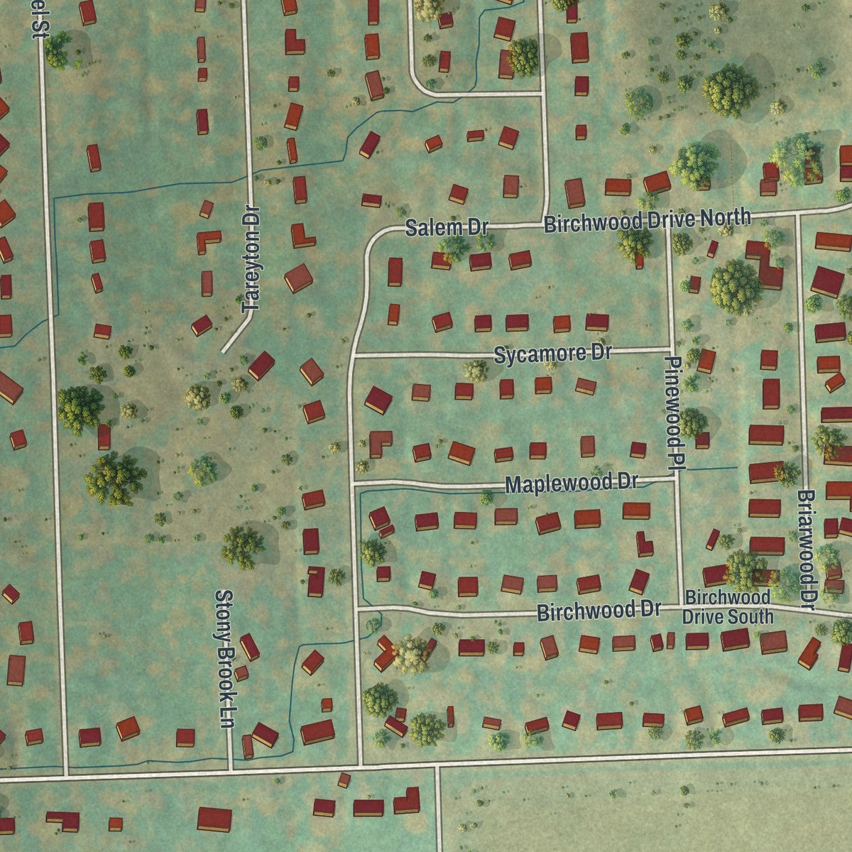Close-up of the map of Northeast Ithaca, New York print showing street and building detail