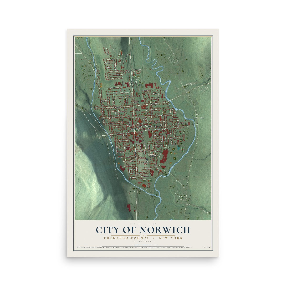 Norwich, New York map print, 12" x 18" Archival Matte Print mockup