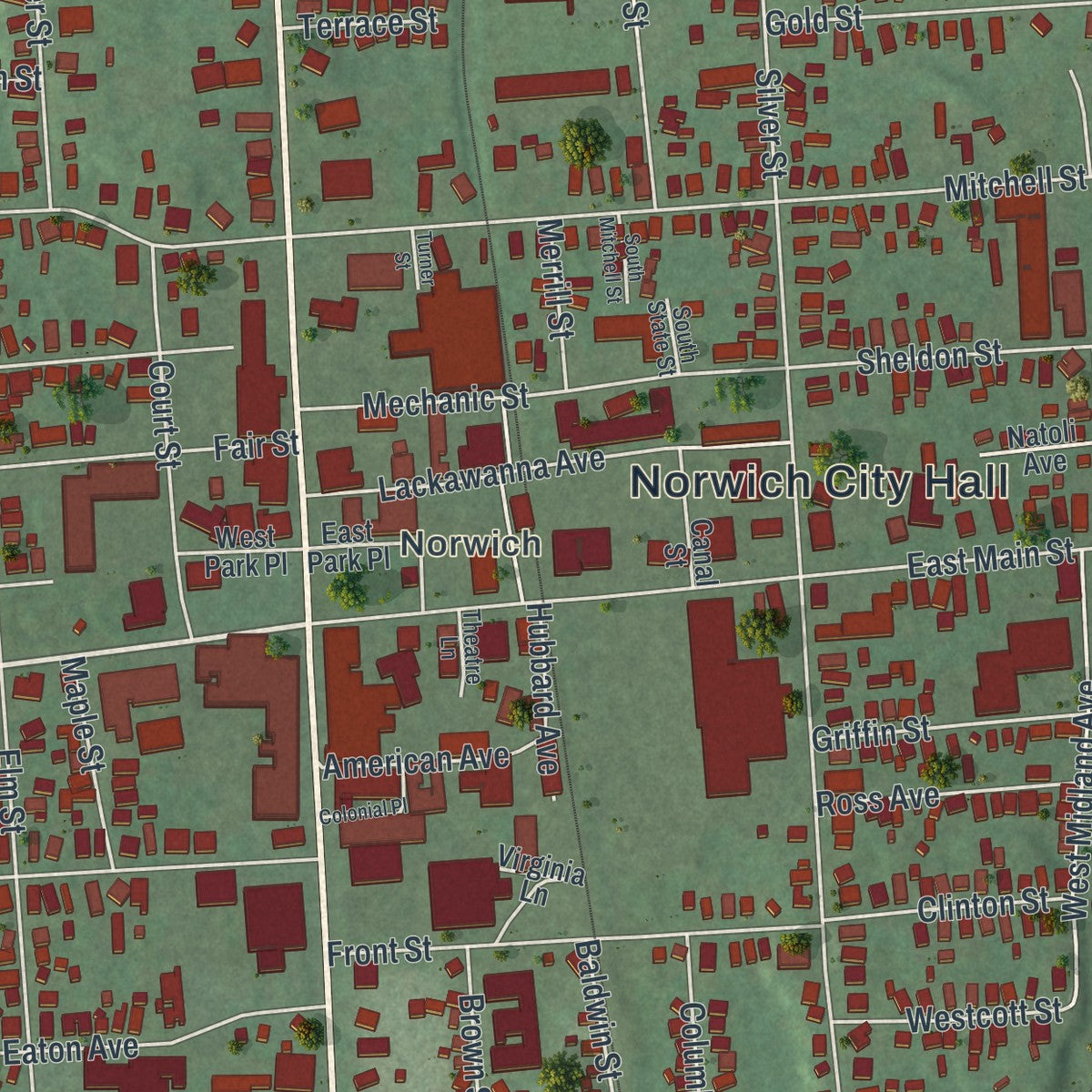 Close-up 1 of the Norwich, New York map artwork