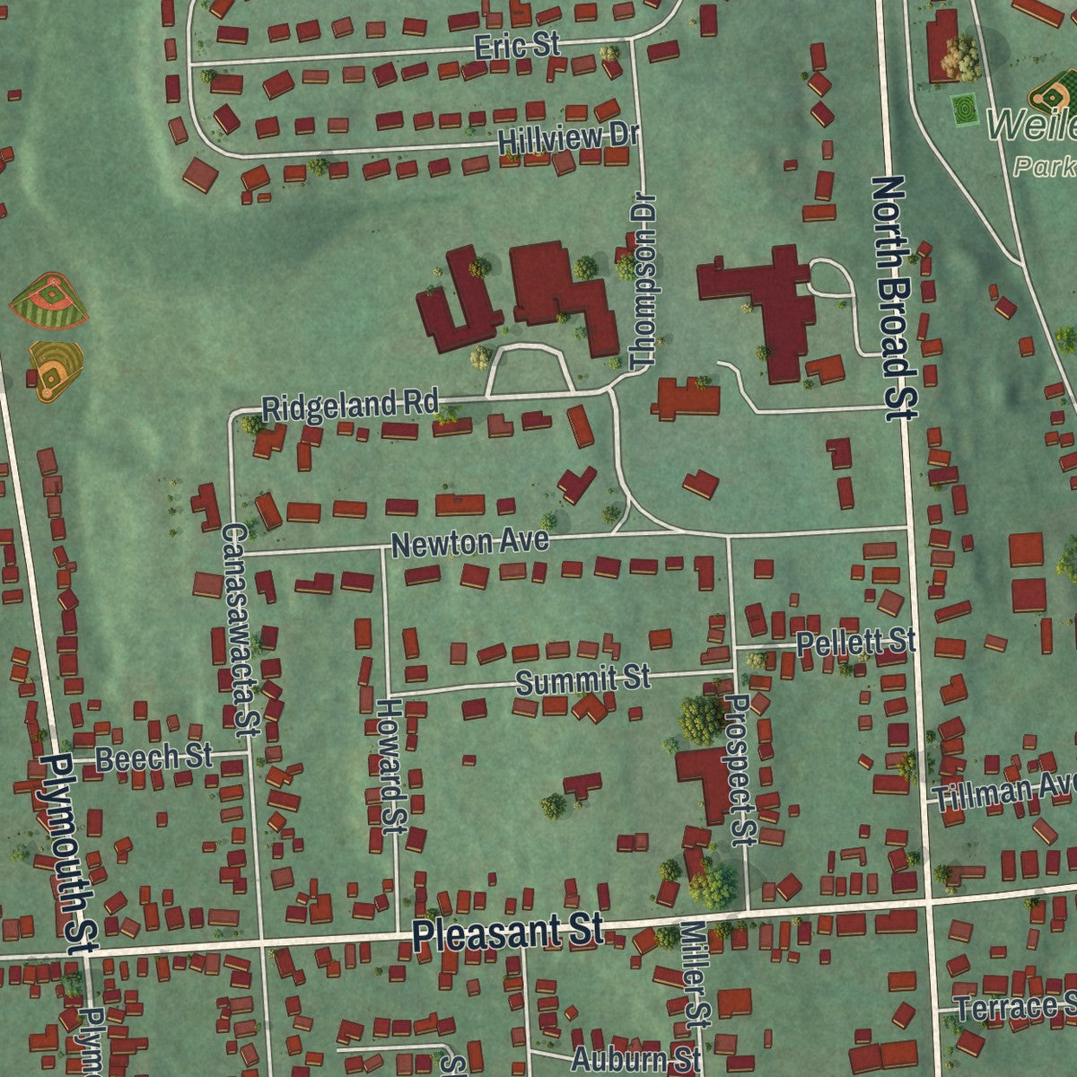 Close-up 2 of the Norwich, New York map artwork