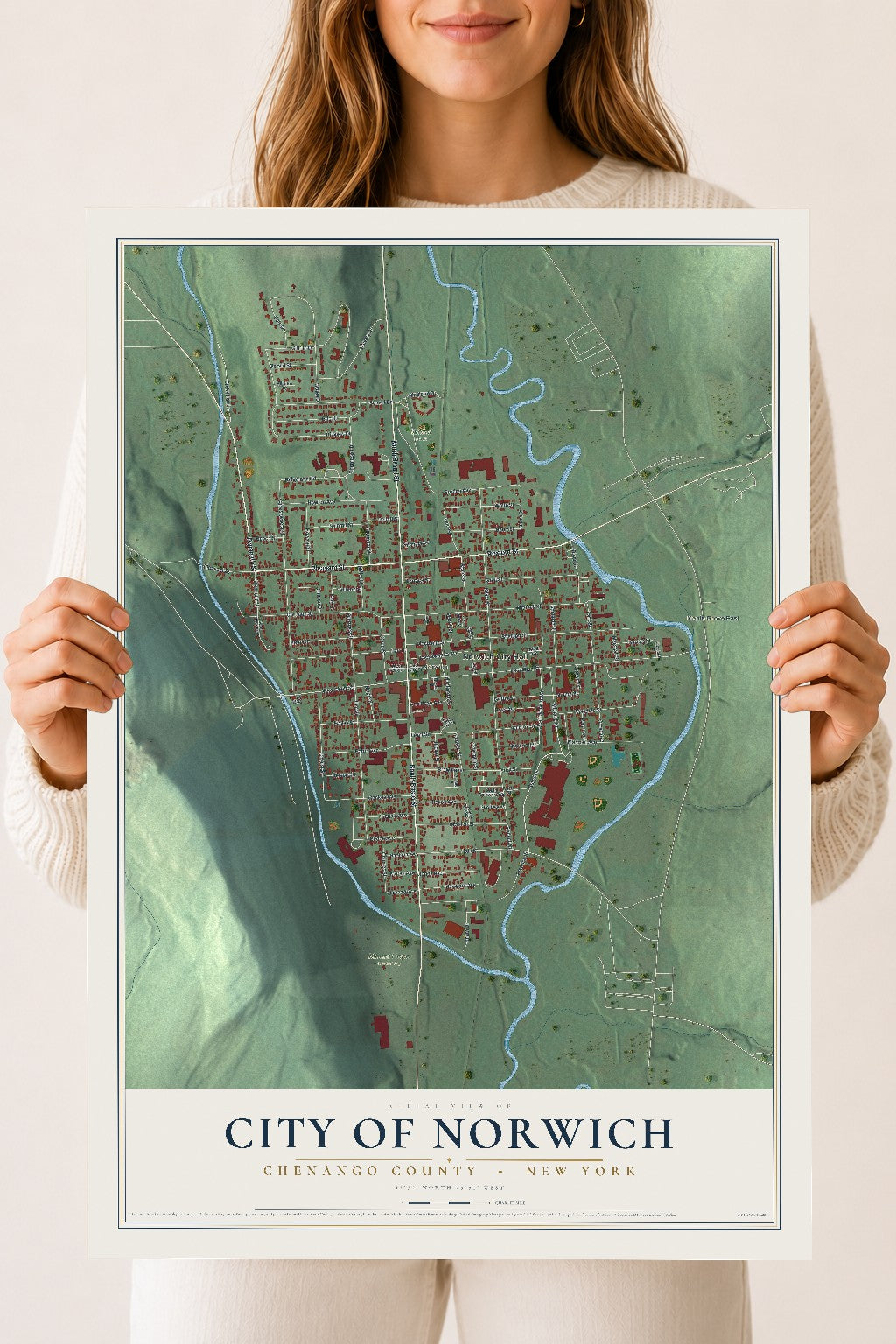 Norwich, New York map print, 18" x 24" Archival Matte Print mockup