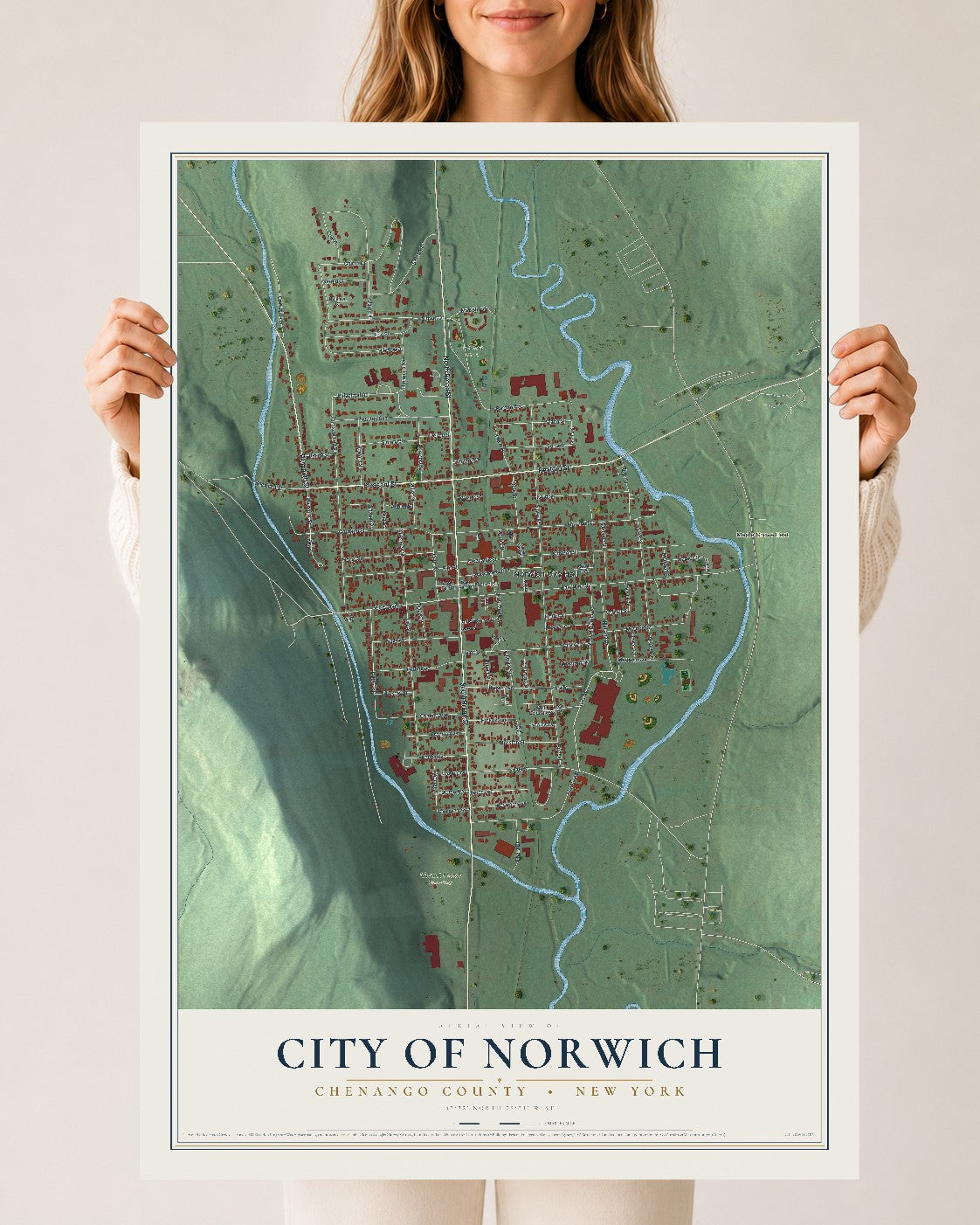 Norwich, New York map print, 24" x 36" Archival Matte Print mockup