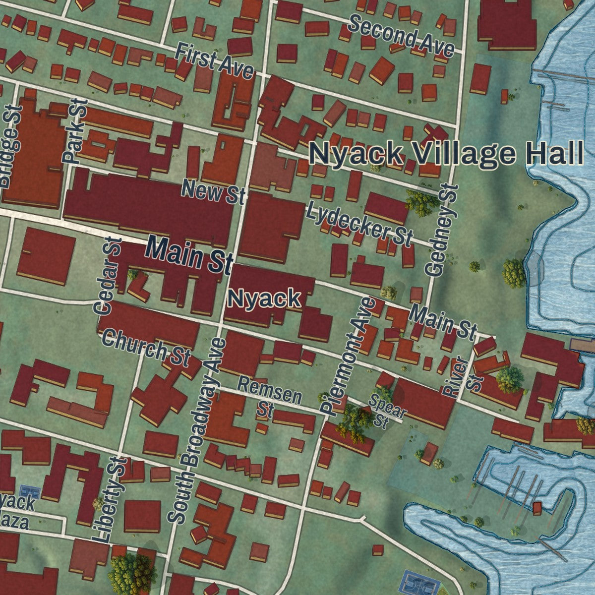 Close-up 1 of the Nyack, New York map artwork