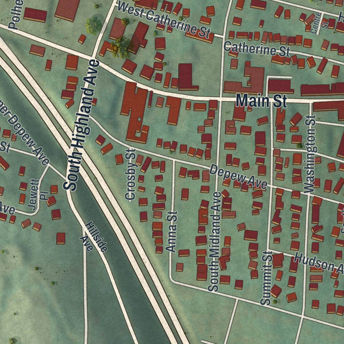 Close-up 2 of the Nyack, New York map artwork