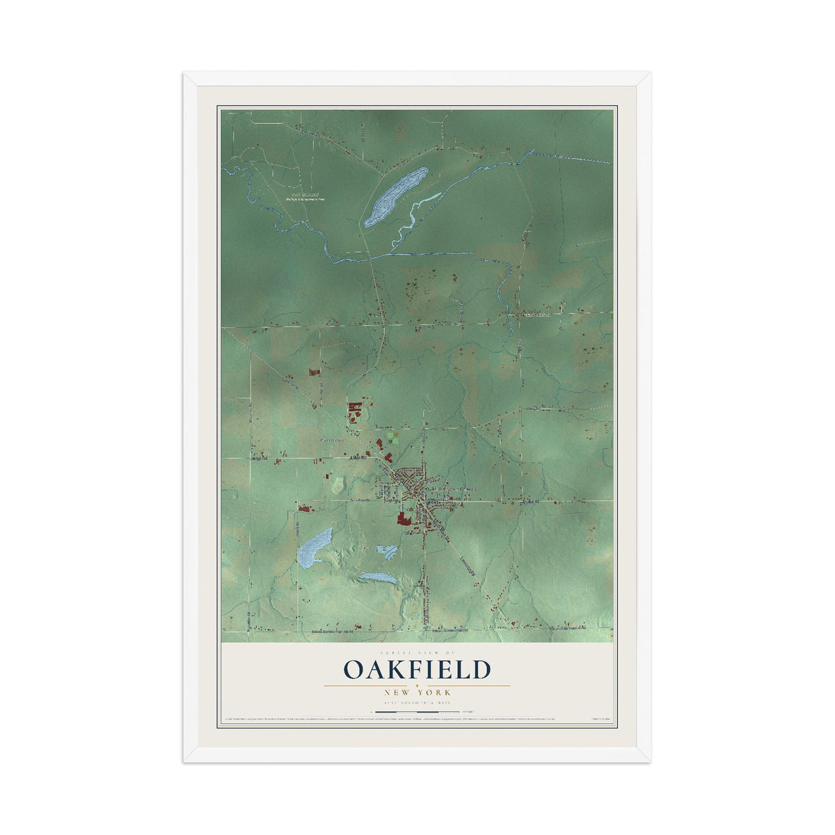 Oakfield, New York map print, 12" x 18" W/ White Ayous Wood Frame mockup