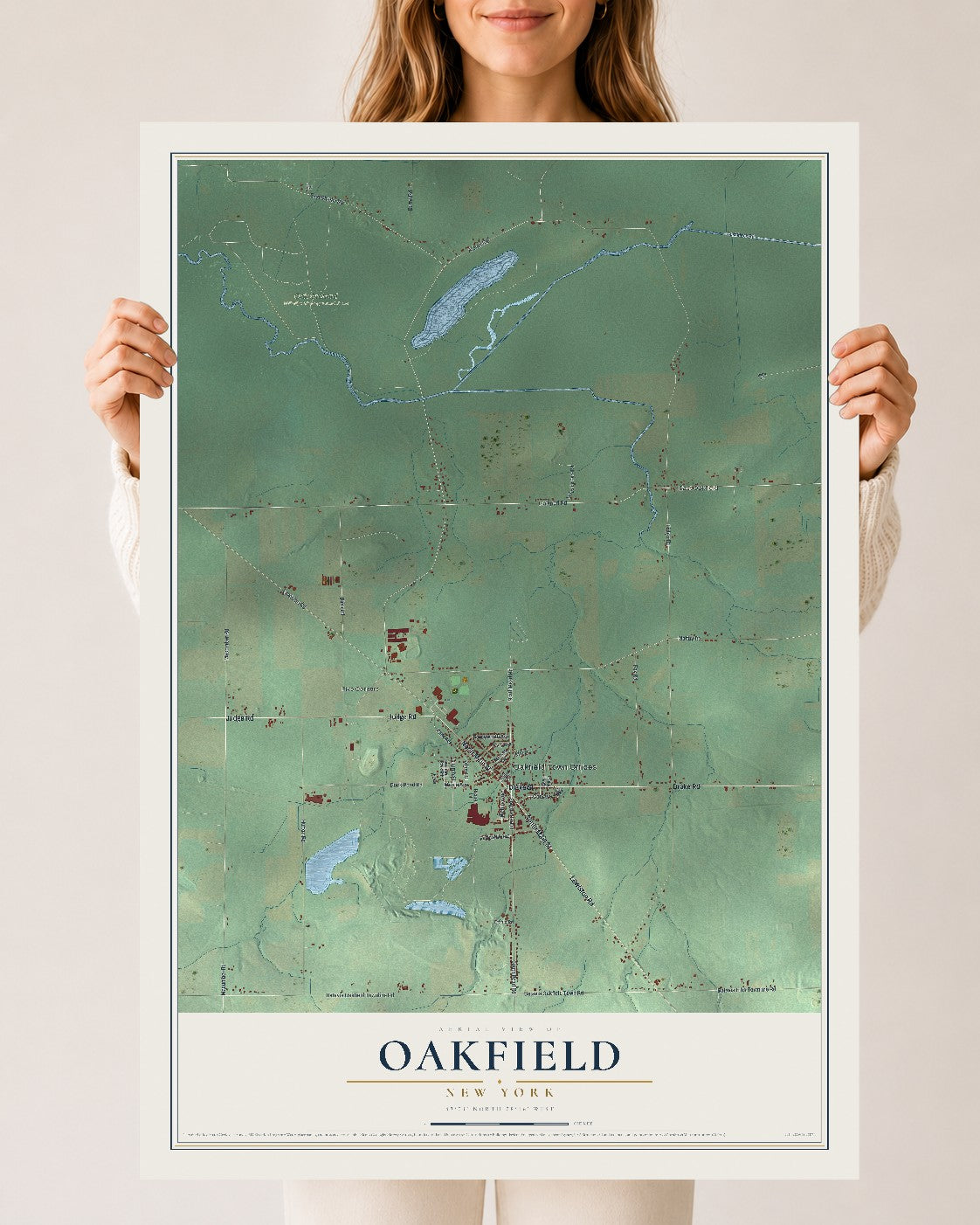 Oakfield, New York map print, 24" x 36" Archival Matte Print mockup