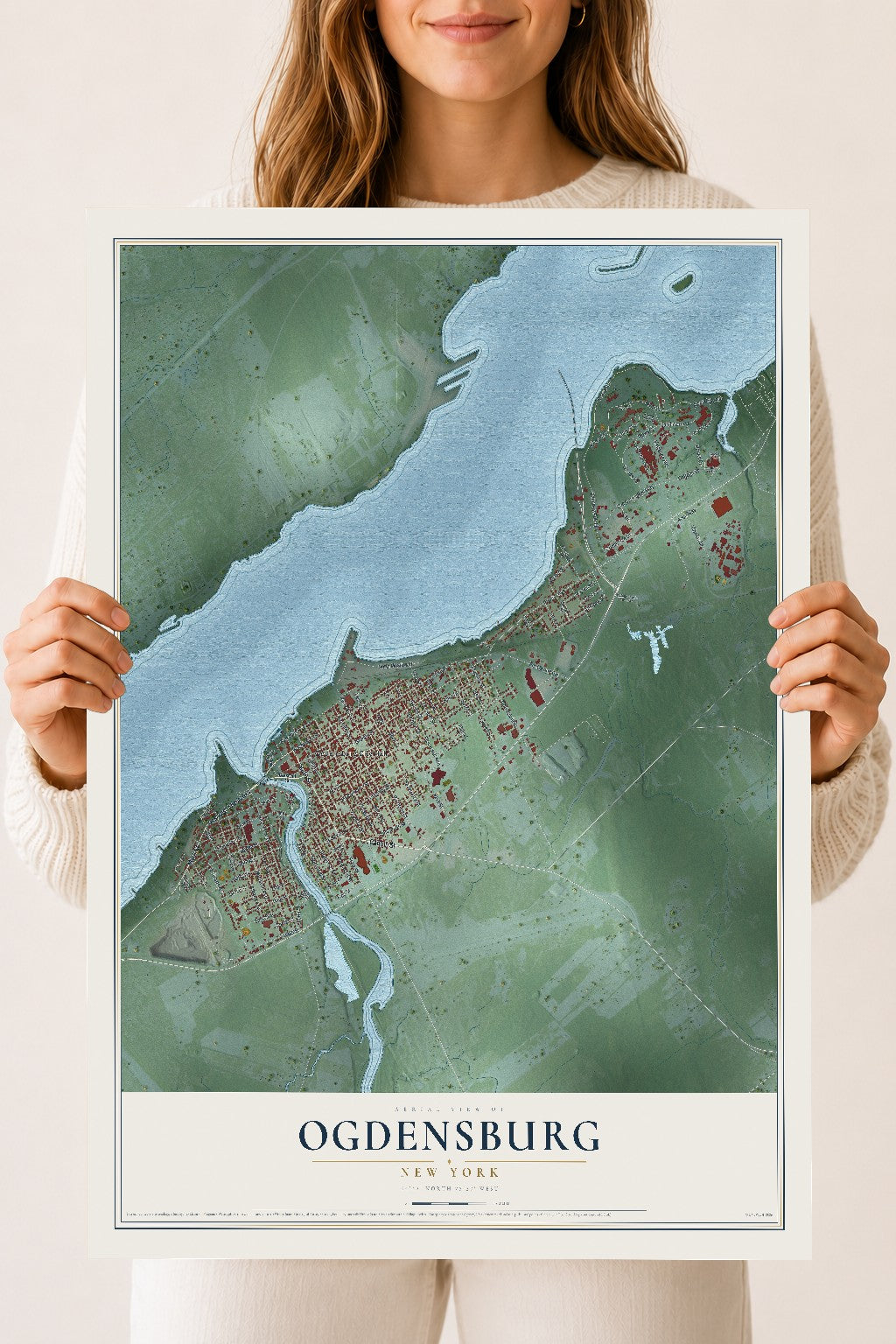 Ogdensburg, New York map print, 18" x 24" Archival Matte Print mockup