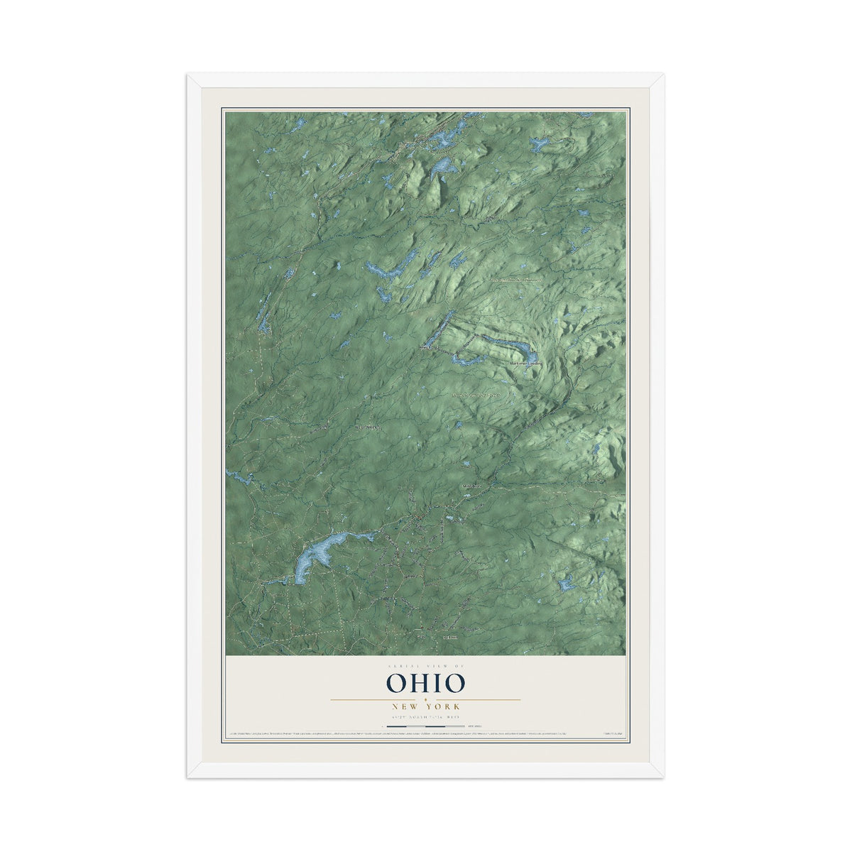 Ohio, New York map print, 12" x 18" W/ White Ayous Wood Frame mockup