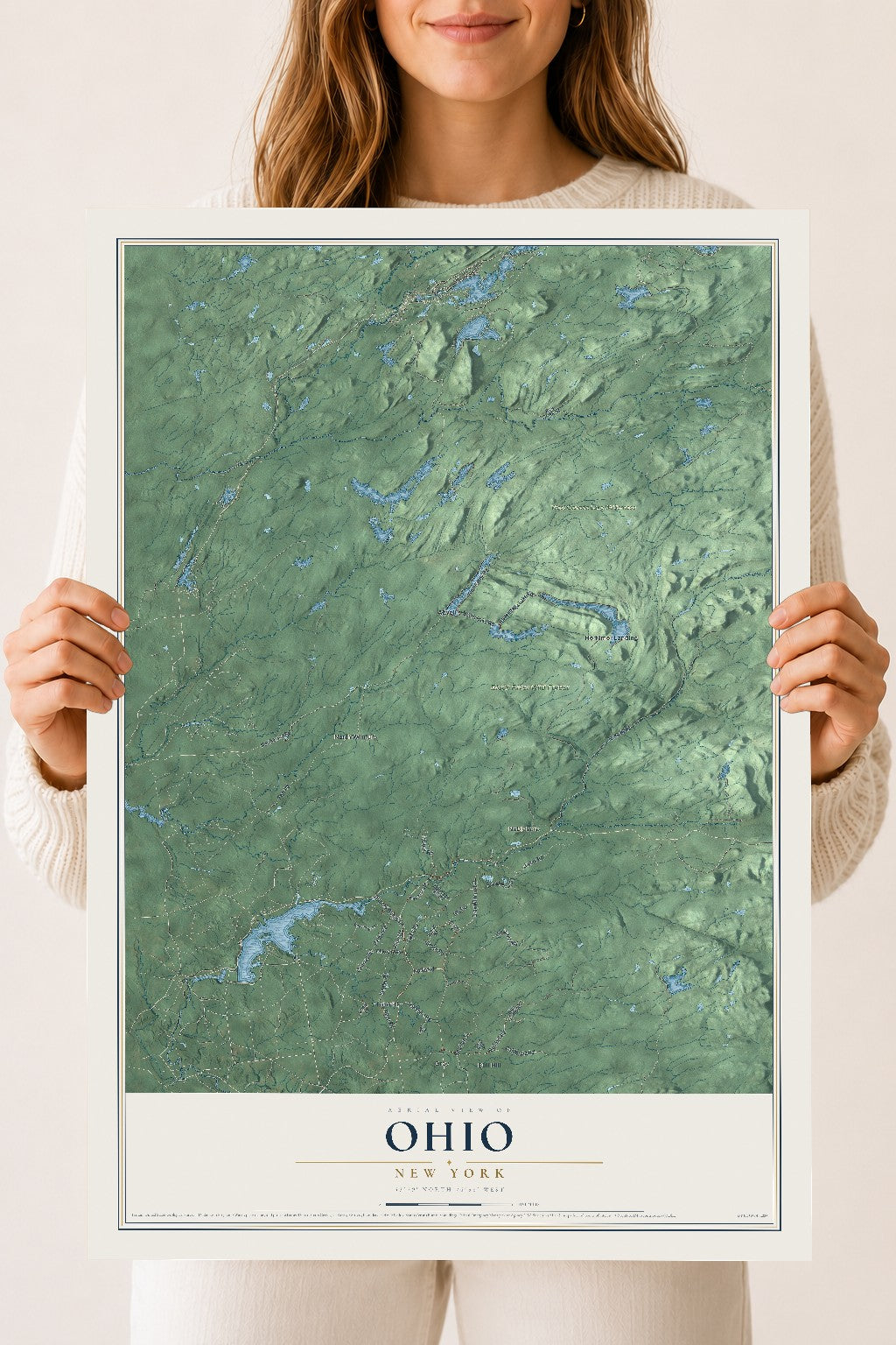 Ohio, New York map print, 18" x 24" Archival Matte Print mockup
