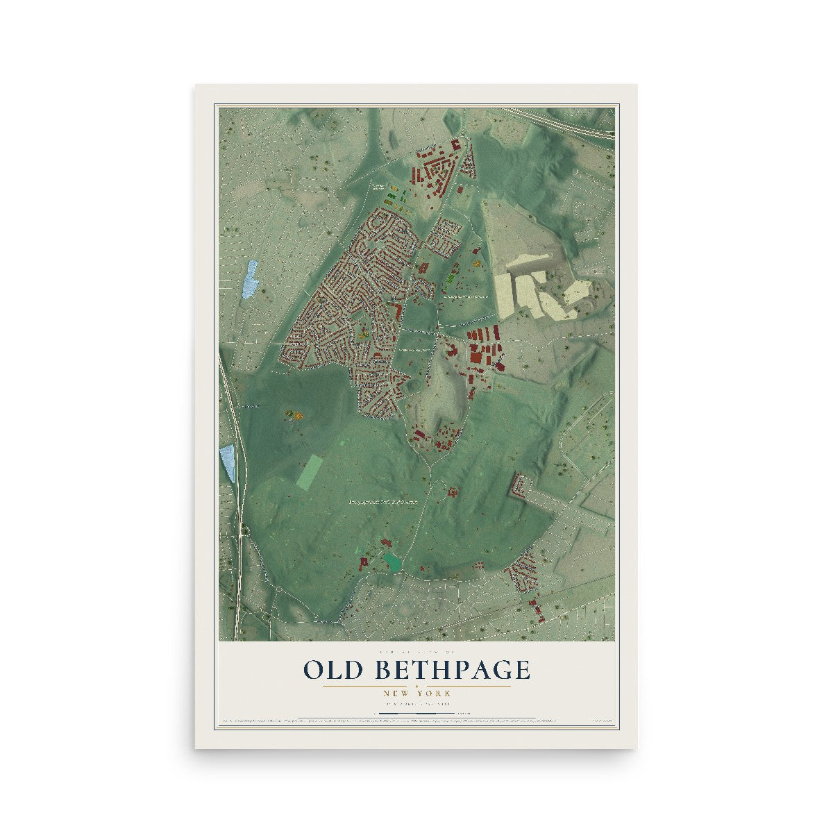 Old Bethpage, New York map print, 12" x 18" Archival Matte Print mockup