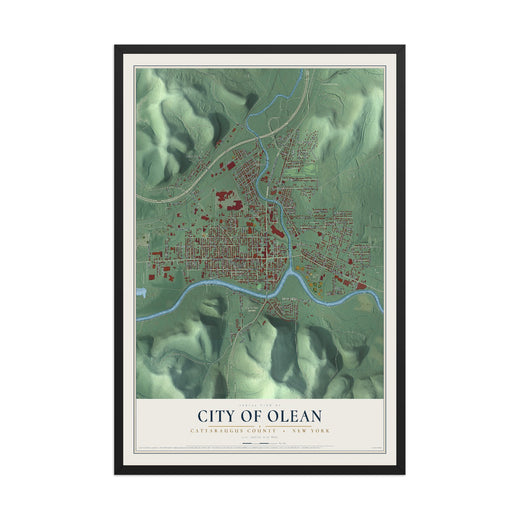 Map of the City of Olean, Cattaraugus County, New York, 12 x 18 inch print in a black wood frame