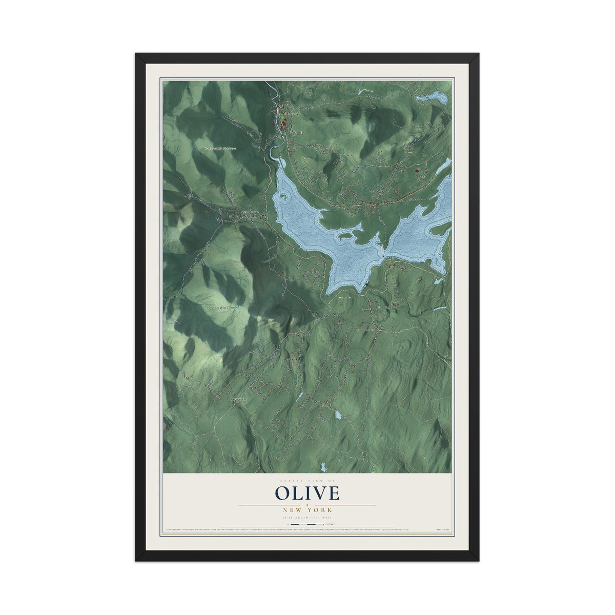 Olive, New York map print, 12" x 18" W/ Black Ayous Wood Frame mockup