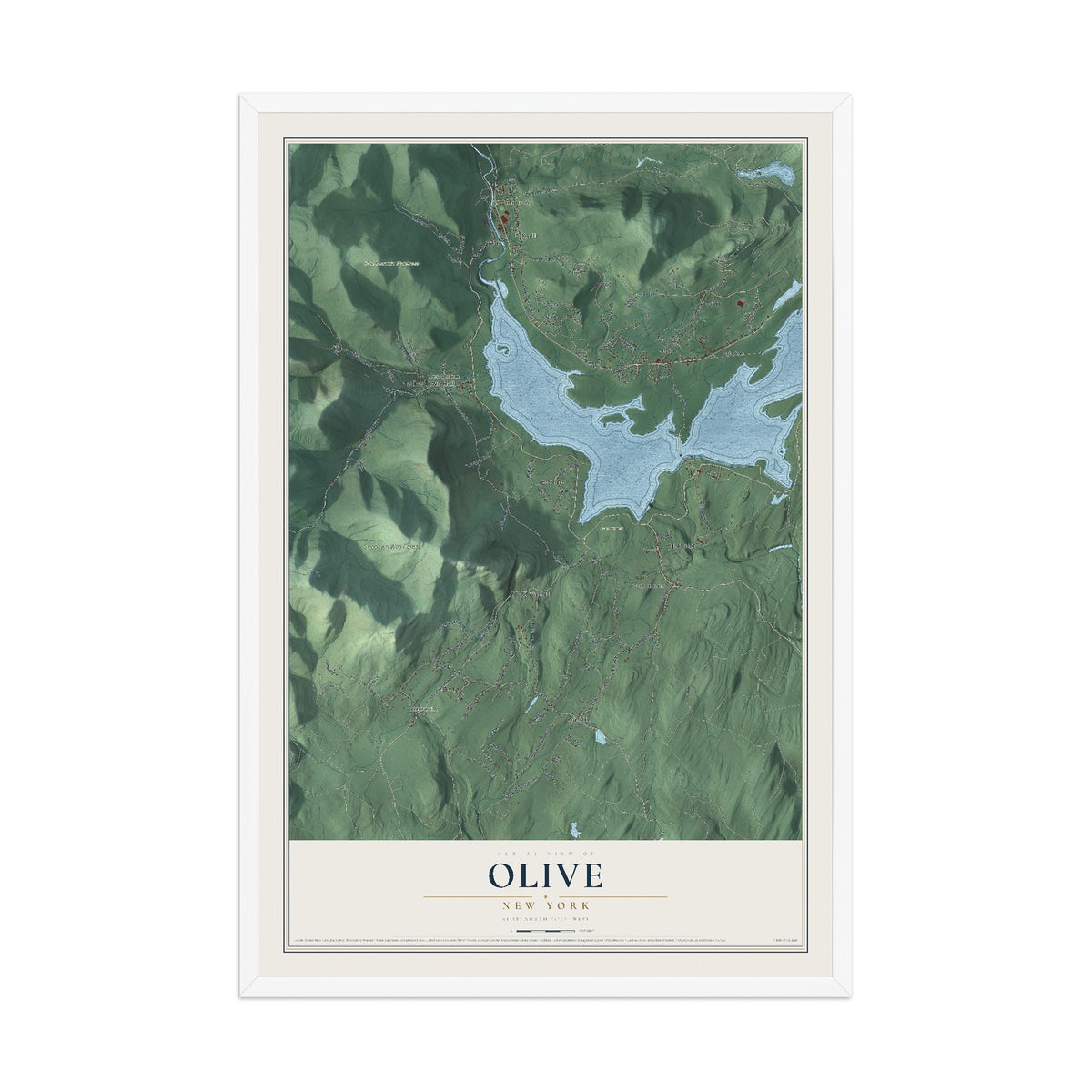 Olive, New York map print, 12" x 18" W/ White Ayous Wood Frame mockup