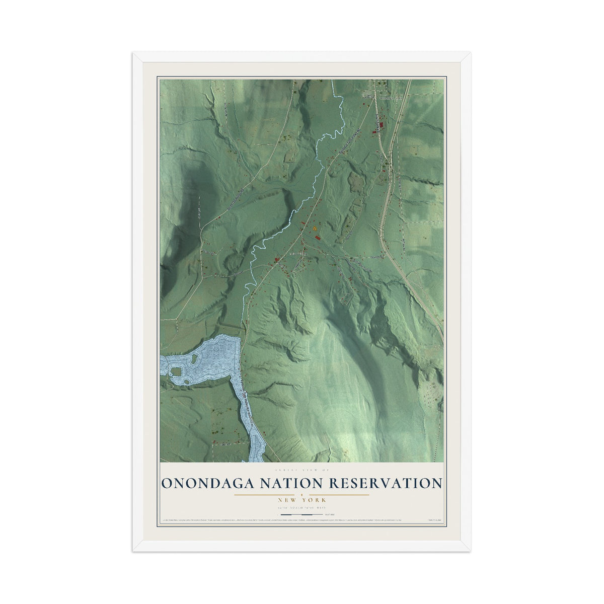 Onondaga Nation Reservation, New York map print, 12" x 18" W/ White Ayous Wood Frame mockup