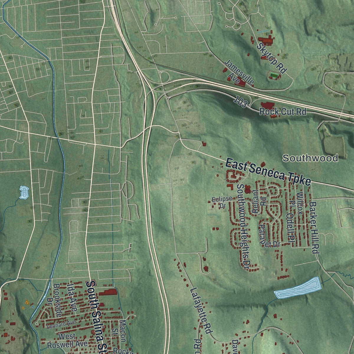 Close-up 2 of the Onondaga, New York map artwork