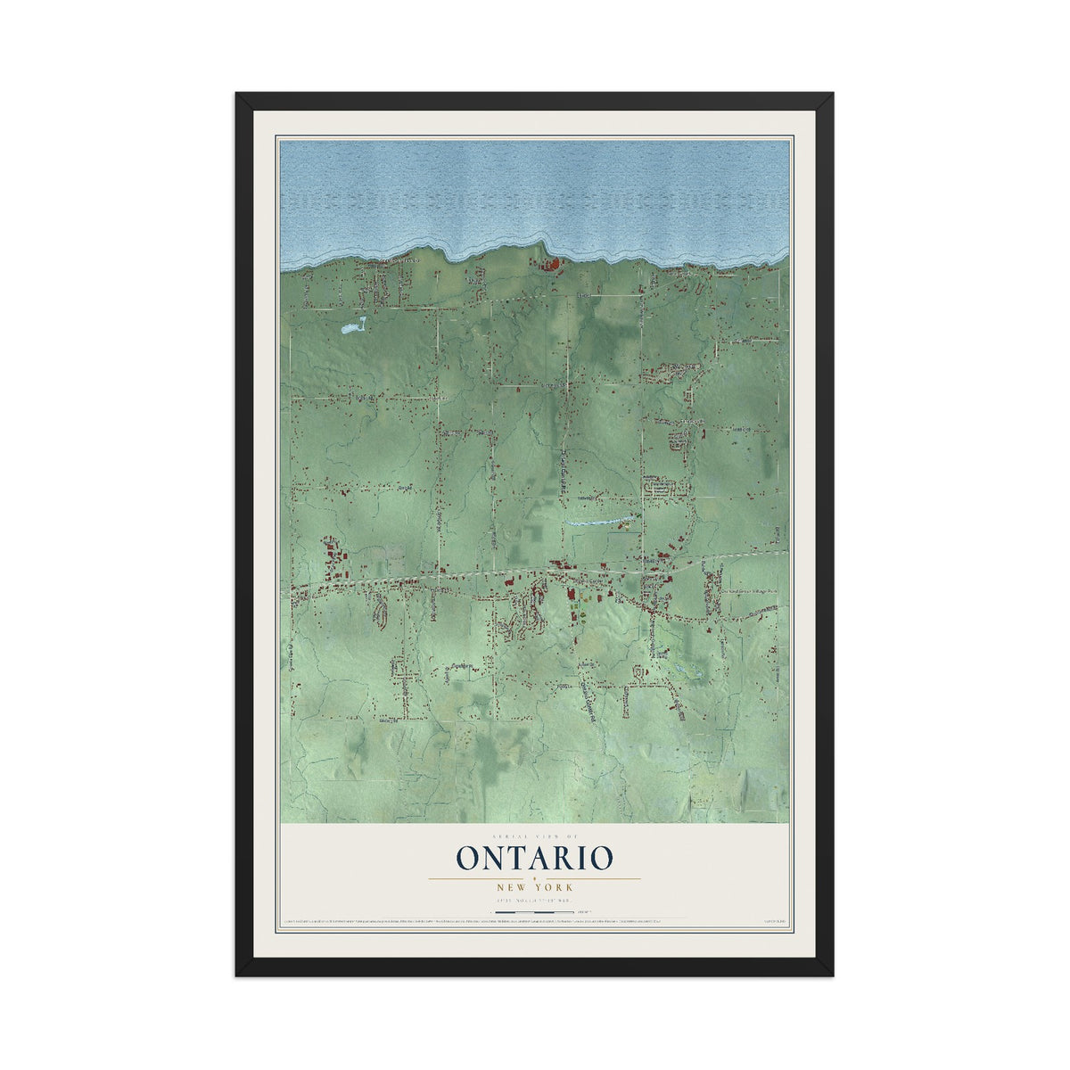 Ontario, New York map print, 12" x 18" W/ Black Ayous Wood Frame mockup