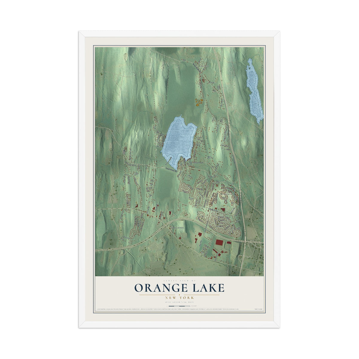 Orange Lake, New York map print, 12" x 18" W/ White Ayous Wood Frame mockup