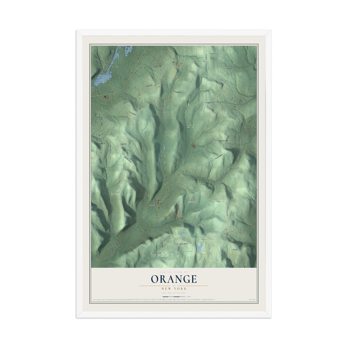 Orange, New York map print, 12" x 18" W/ White Ayous Wood Frame mockup