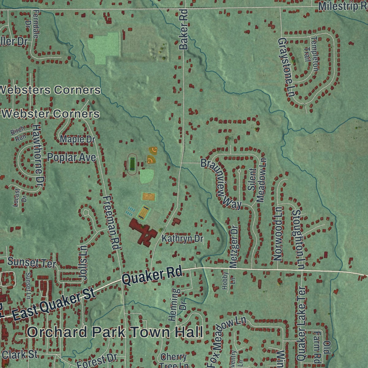 Close-up 2 of the Orchard Park, New York map artwork